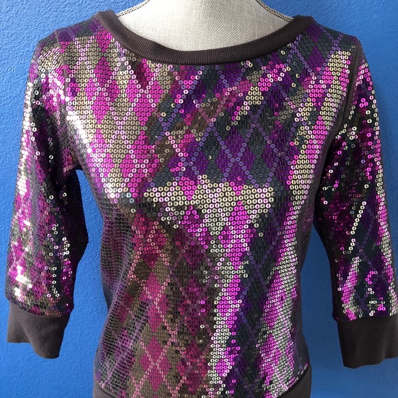 Express Purple Silver Sequin Sweatshirt Top Shirt - Picture 2 of 8